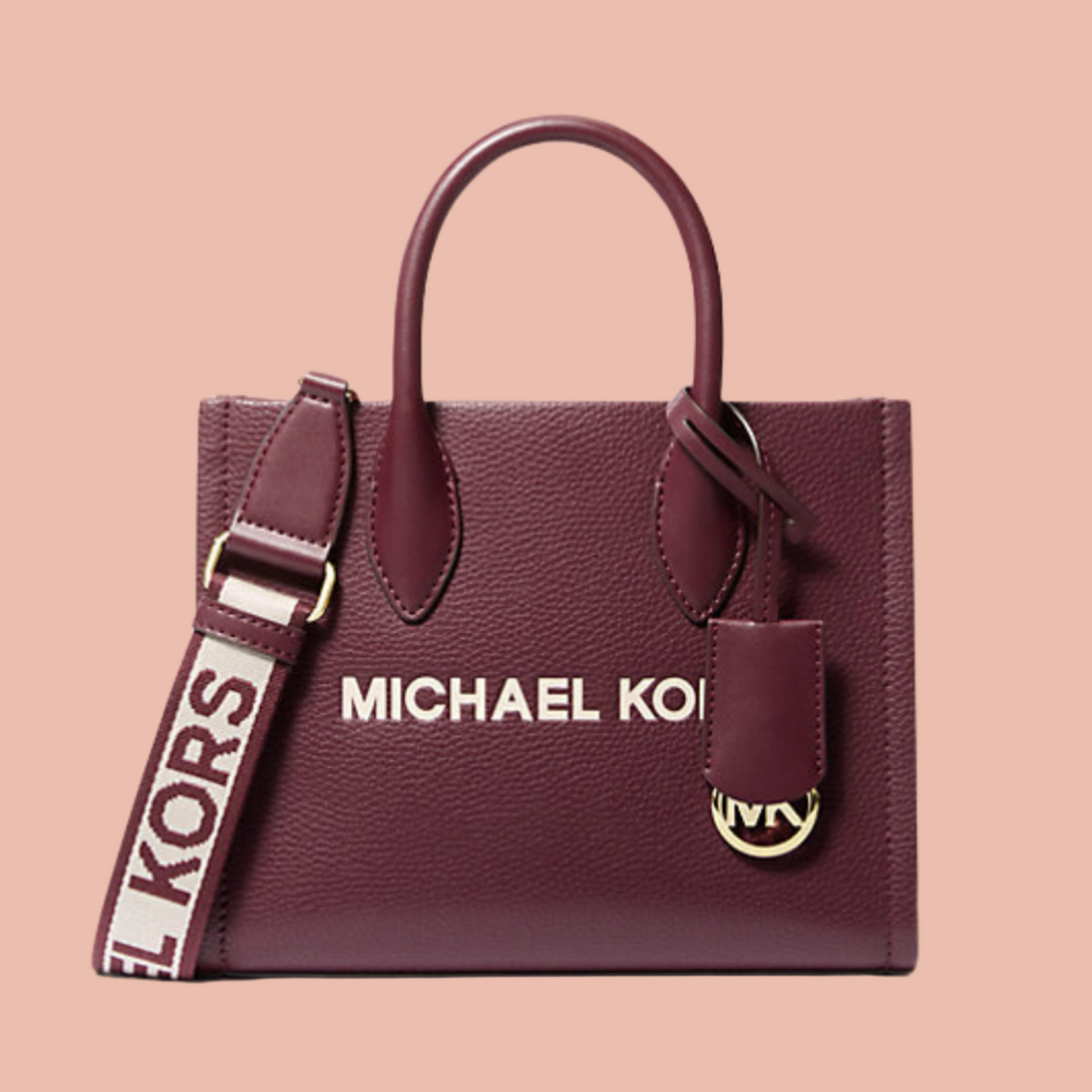 Michael Kors Mirella Medium Shopper Top-Zip Crossbody in Leather Burgundy