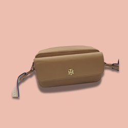 Tommy Hilfiger Kiara II Flap Leather Camera Crossbody in Camel