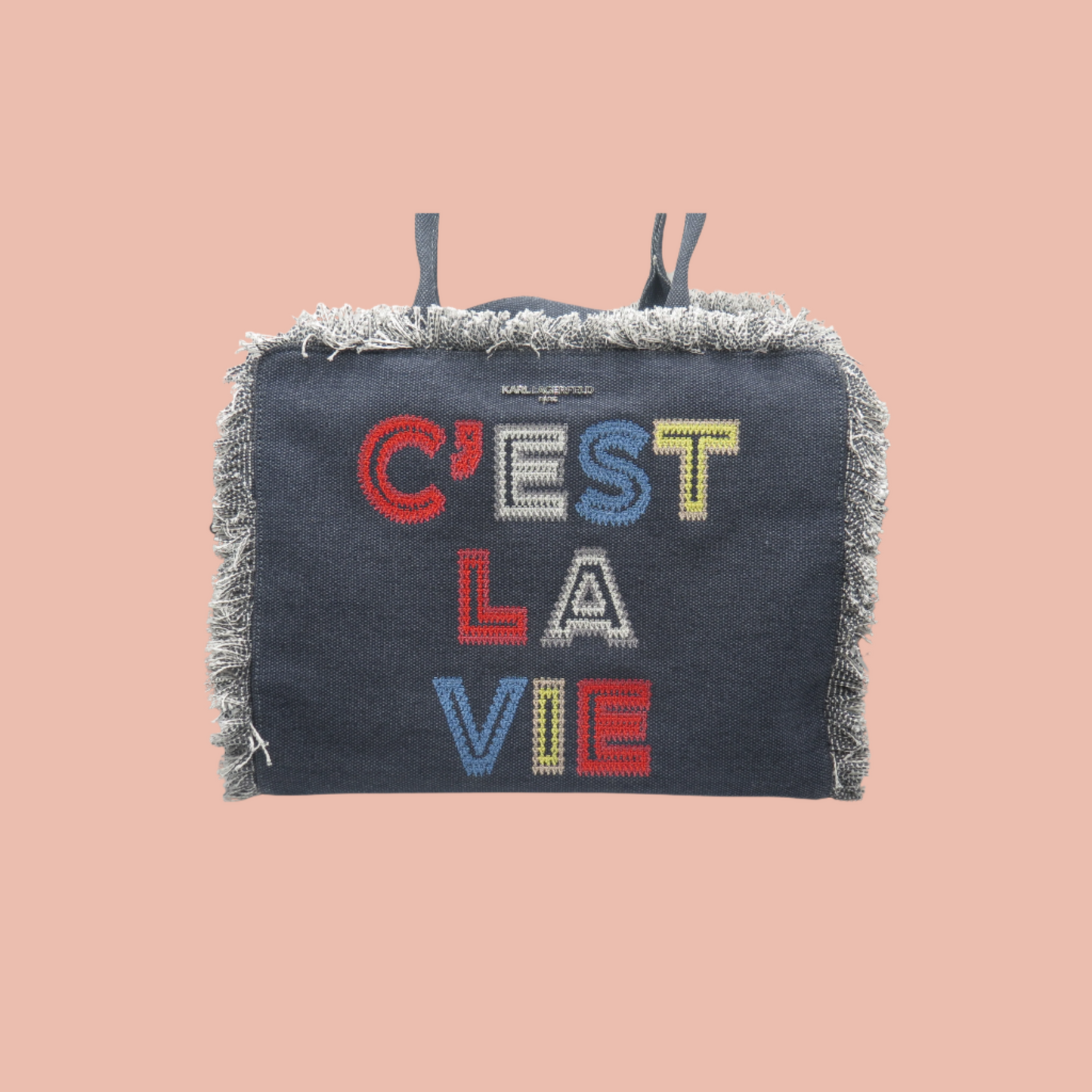 Karl Lagerfeld Margot Fringe Zip Canvas Tote Jeans