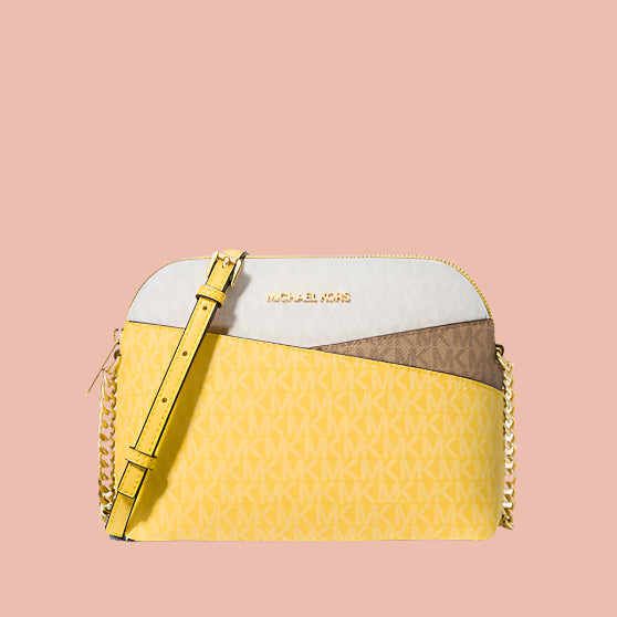 Jet Set Travel Medium Color-Block Signature Logo Dome Crossbody Bag