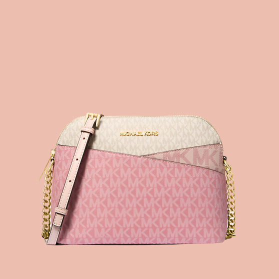 Jet Set Travel Medium Color-Block Signature Logo Dome Crossbody Bag