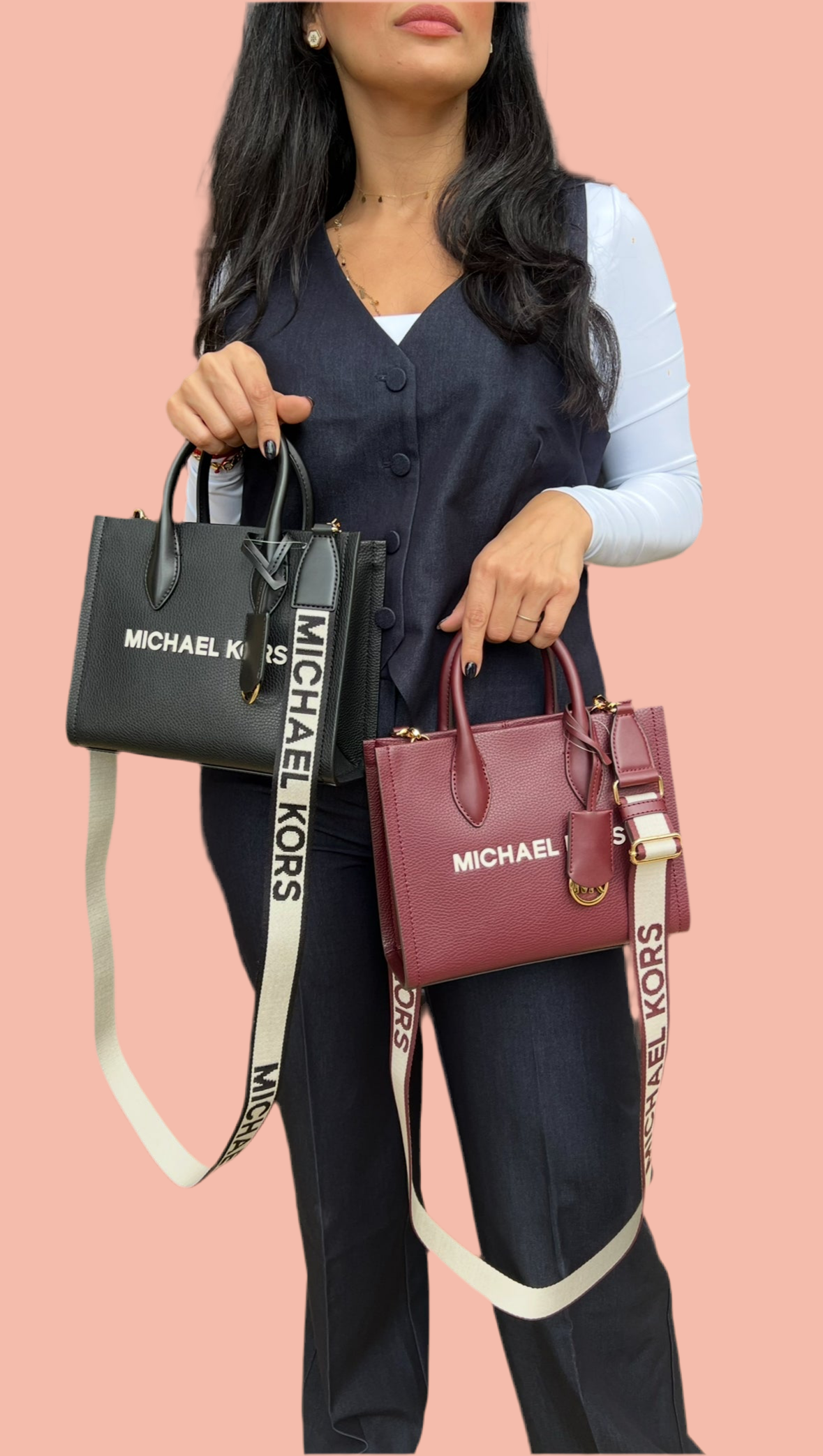 Michael Kors Mirella Medium Shopper Top-Zip Crossbody in Leather Burgundy