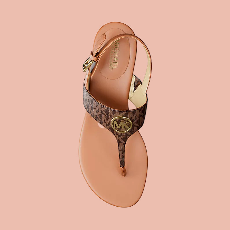 Brown Michael Kors Hannah Signature Logo T-Strap Sandal