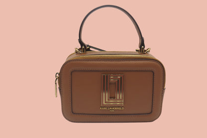 Karl Lagerfeld Camel Simone Leather Camera Crossbody