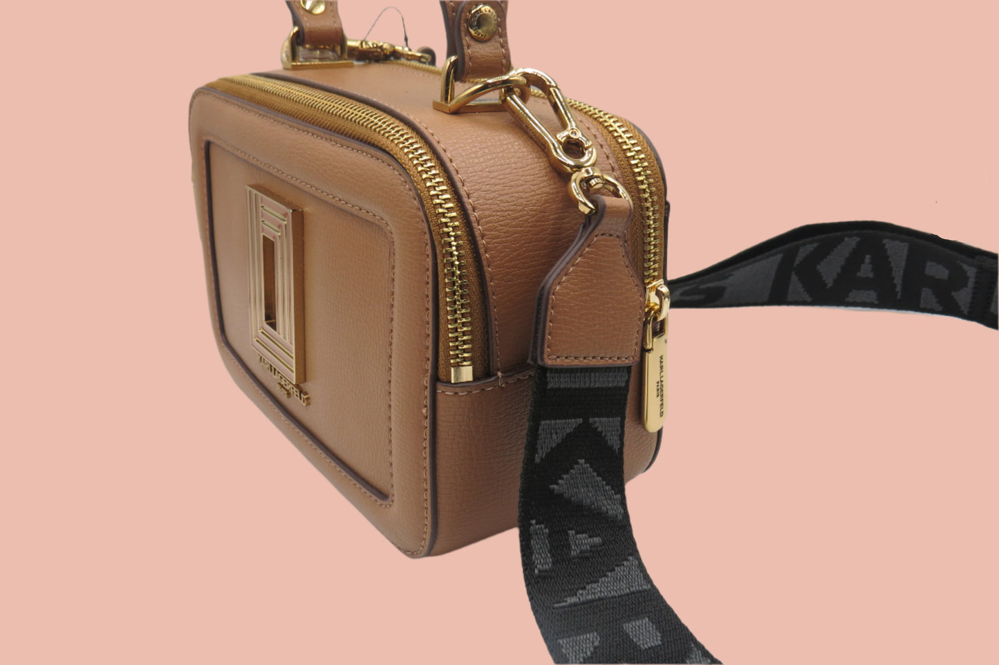 Karl Lagerfeld Camel Simone Leather Camera Crossbody