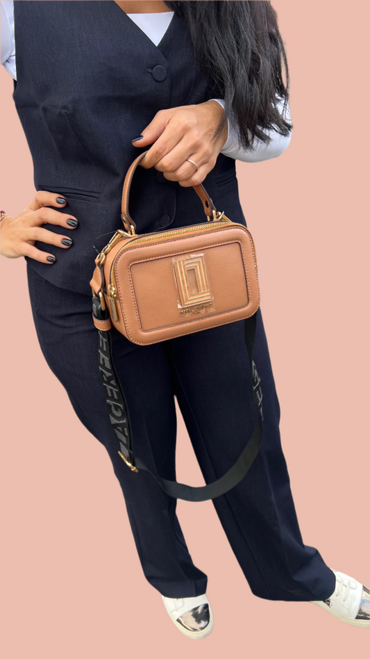 Karl Lagerfeld Camel Simone Leather Camera Crossbody
