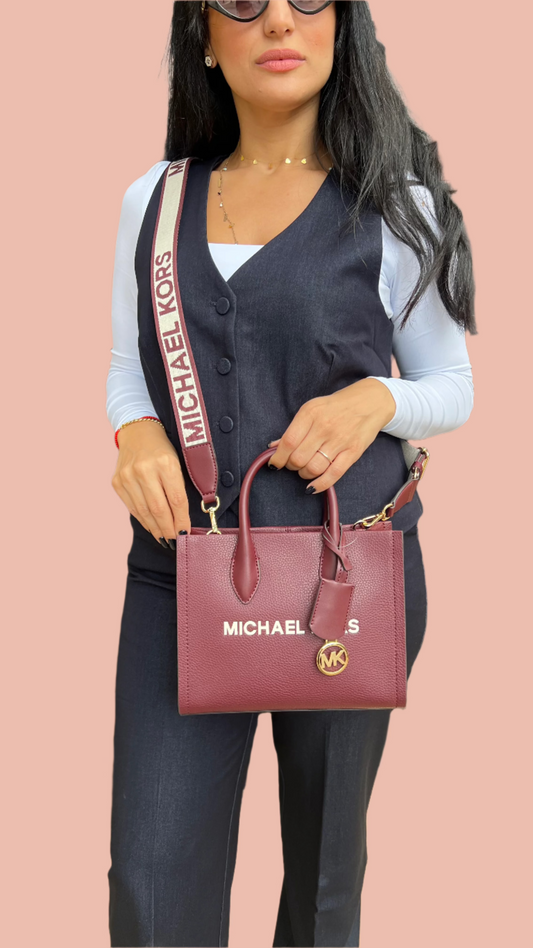 Michael Kors Mirella Medium Shopper Top-Zip Crossbody in Leather Burgundy