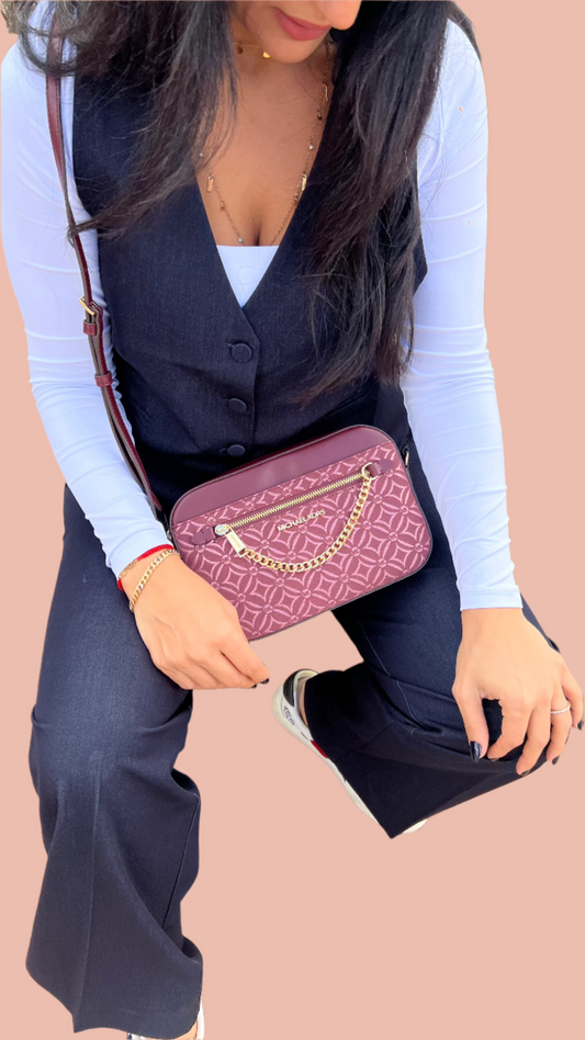 Michael Kors Jet Set Large East-West Zip Chain Crossbody in Burgundy