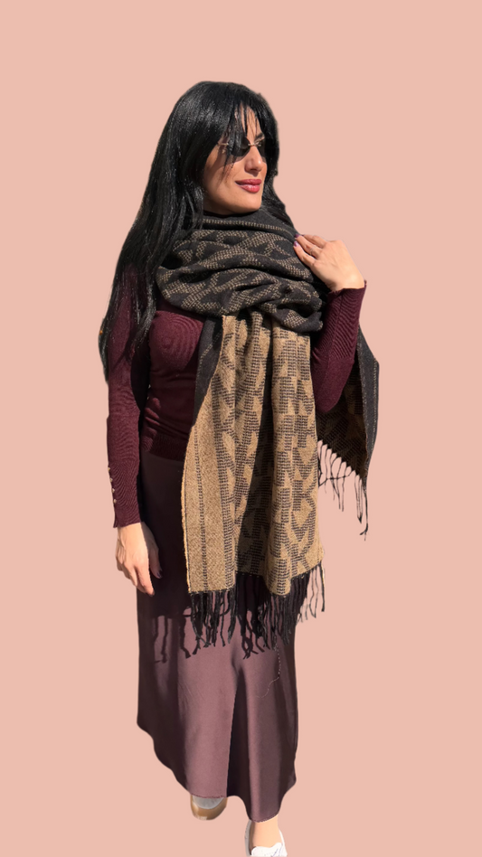 Michael Kors Black and Camel Pattern Scarf