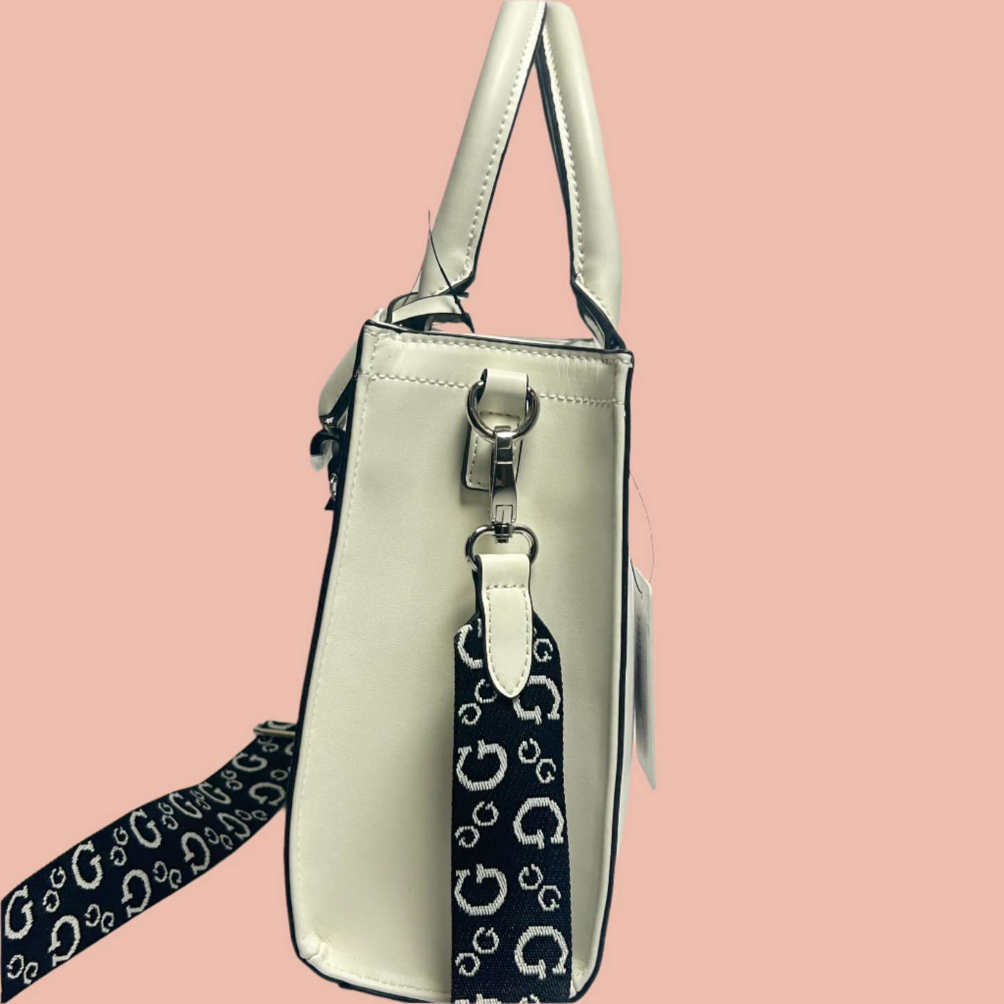 Guess Satchel with Crossbody Chain in White
