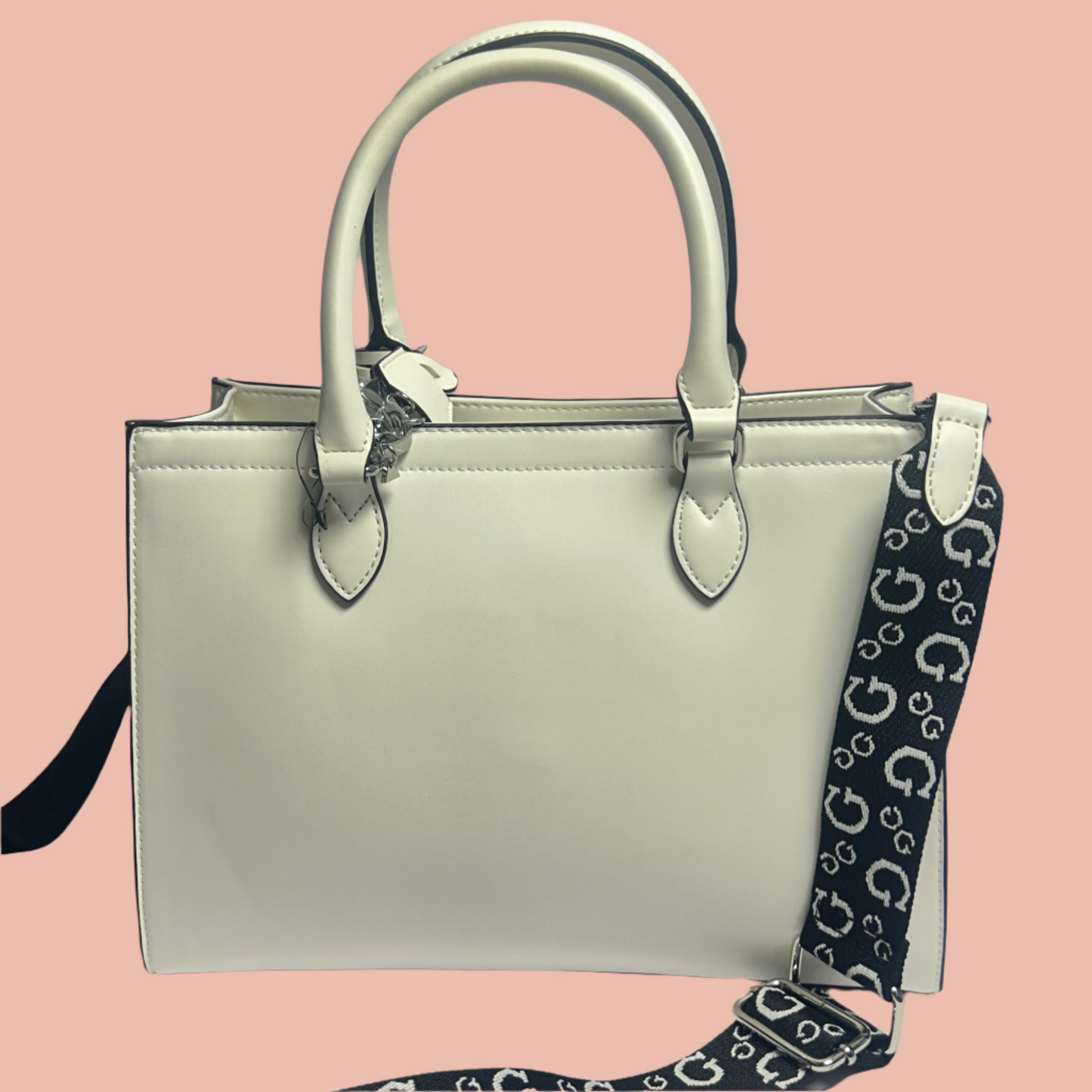 Guess Satchel with Crossbody Chain in White