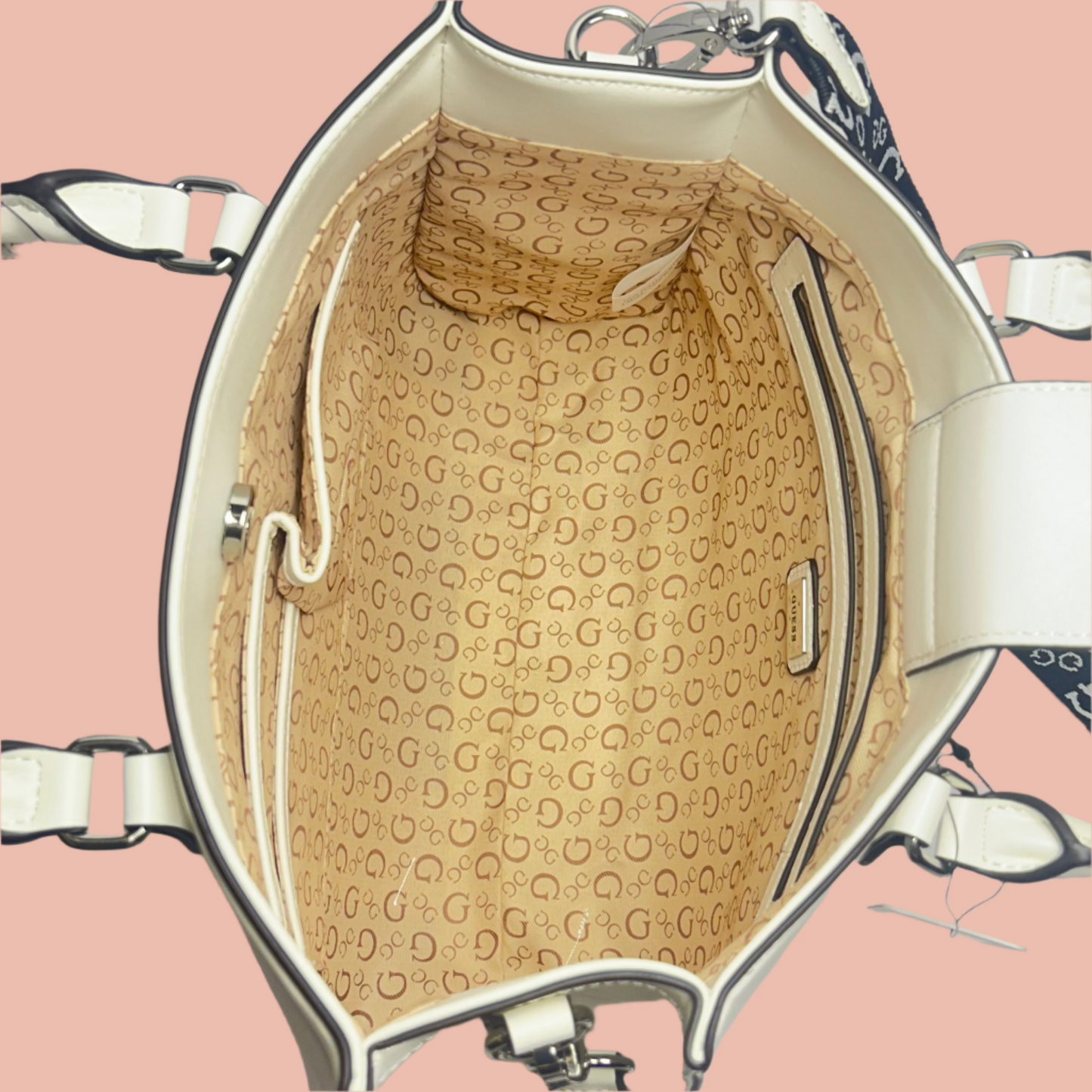 Guess Satchel with Crossbody Chain in White