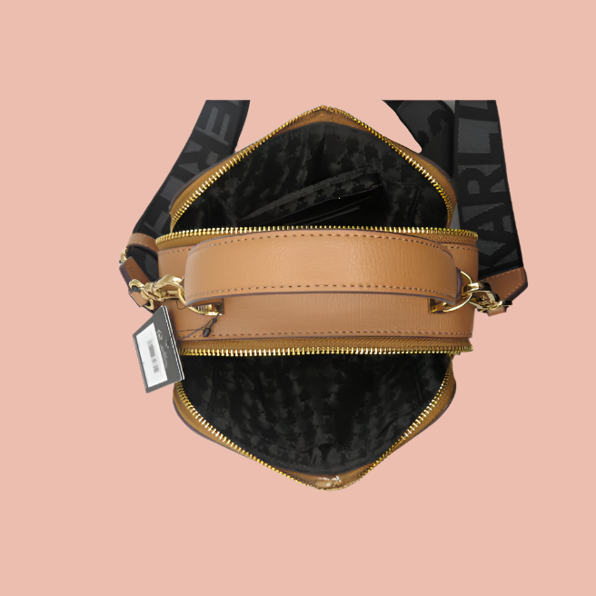 Karl Lagerfeld Camel Simone Leather Camera Crossbody