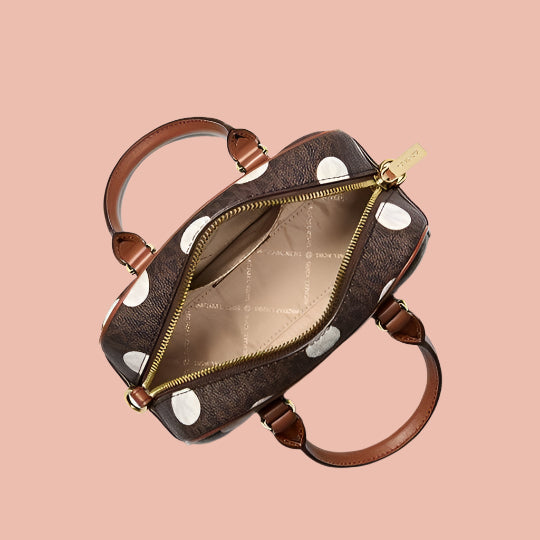 Michael Kors Brown/White Polka Dot Baguette Bag with Strap