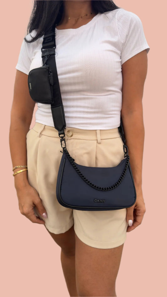 DKNY Cairo Medium Crossbody Wallet on Strap in Navy