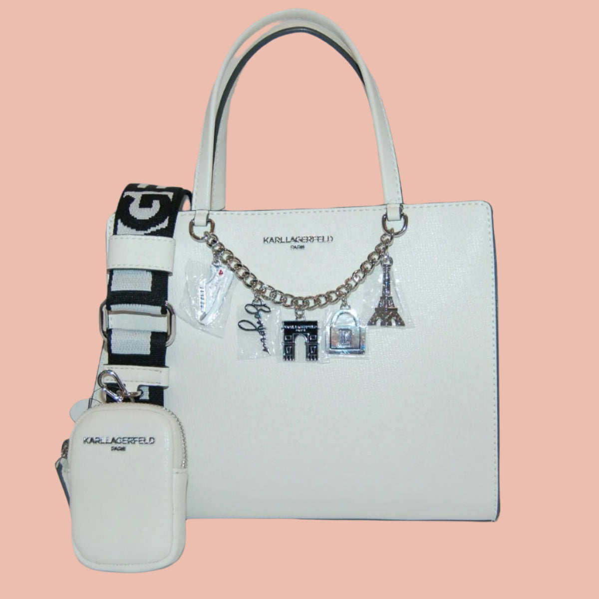 Karl Lagerfeld Satchel with Crossbody Strap & Hanging Motif