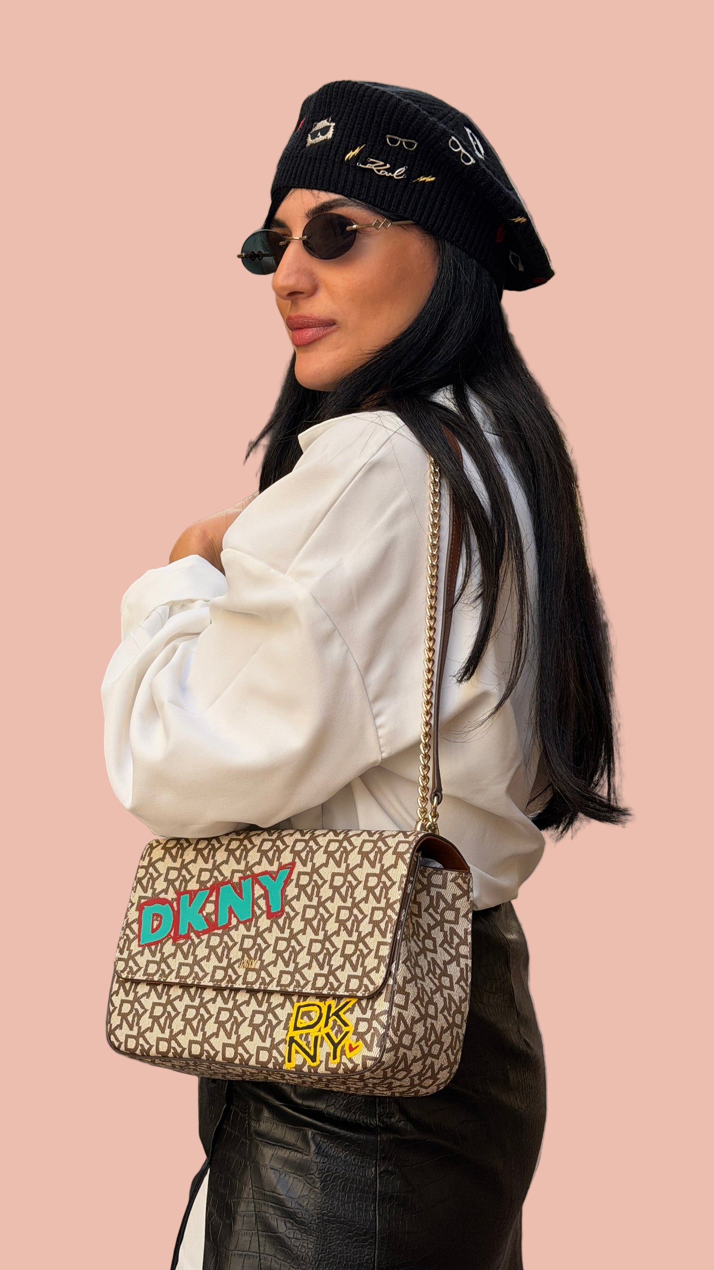 DKNY Sina MD Flap Monogram Shoulder and Crossbody – Graffiti Edition