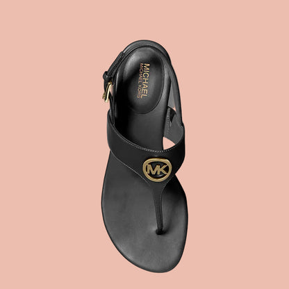 Black Michael Kors Hannah Signature Logo T-Strap Sandal
