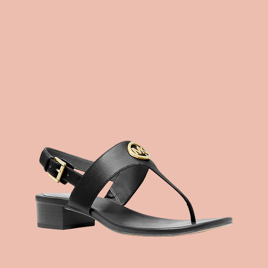 Black Michael Kors Hannah Signature Logo T-Strap Sandal
