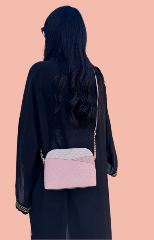 Jet Set Travel Medium Color-Block Signature Logo Dome Crossbody Bag