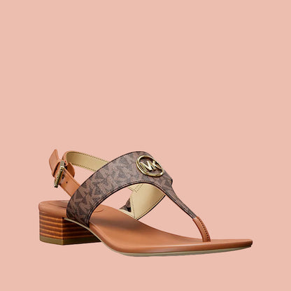 Brown Michael Kors Hannah Signature Logo T-Strap Sandal