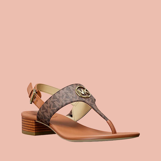 Brown Michael Kors Hannah Signature Logo T-Strap Sandal