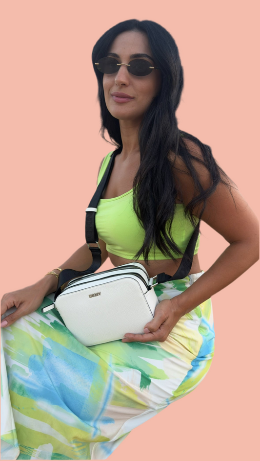 DKNY White Double-Zip Crossbody Bag