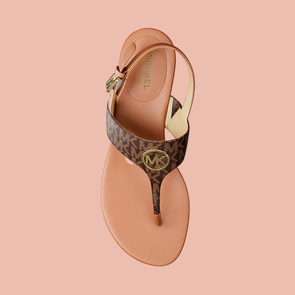 Brown Michael Kors Hannah Signature Logo T-Strap Sandal