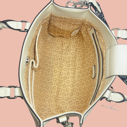 Guess Satchel with Crossbody Chain in White