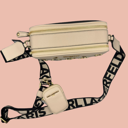 Karl Lagerfeld Beige Crossbody Bag – Double Zipper