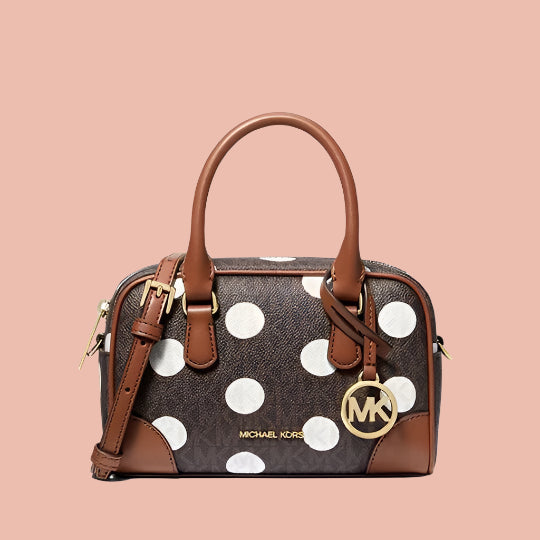 Michael Kors Brown/White Polka Dot Baguette Bag with Strap