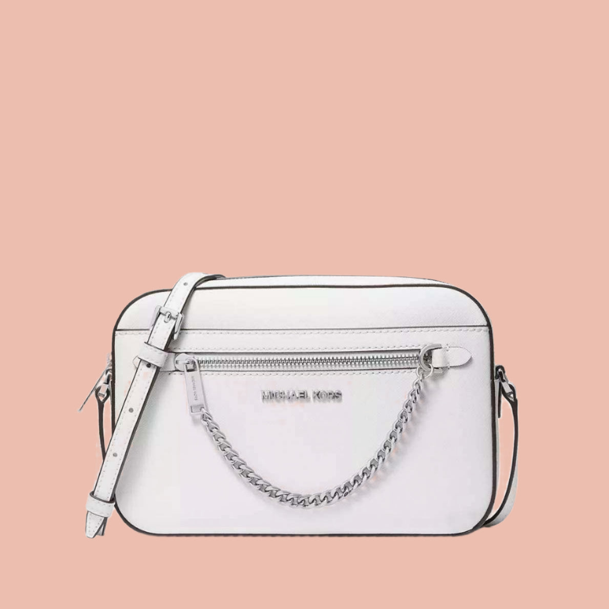 Silver handbag with chain detail on a white background michael kors crossbody lebanon