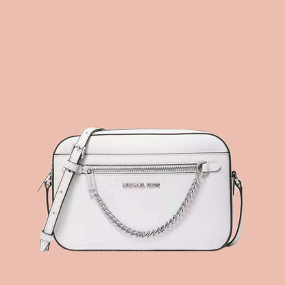 Silver handbag with chain detail on a white background michael kors crossbody lebanon