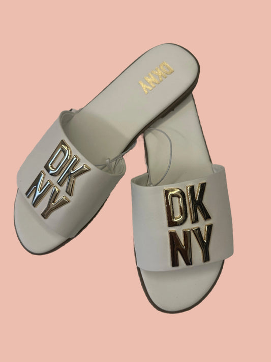 DKNY White Slides with Gold Logo