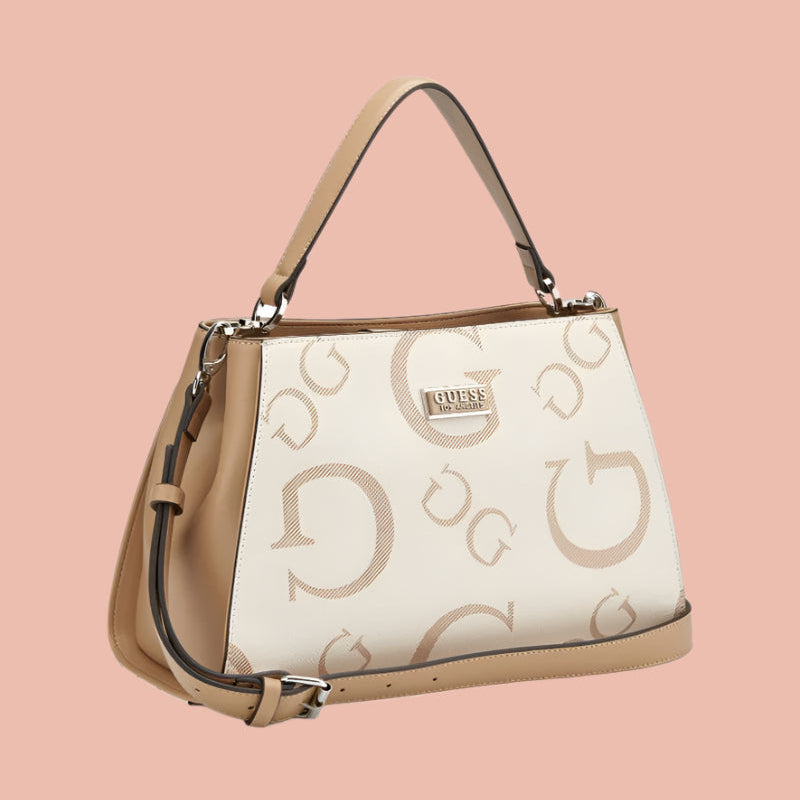 Beige handbag with guess logo 