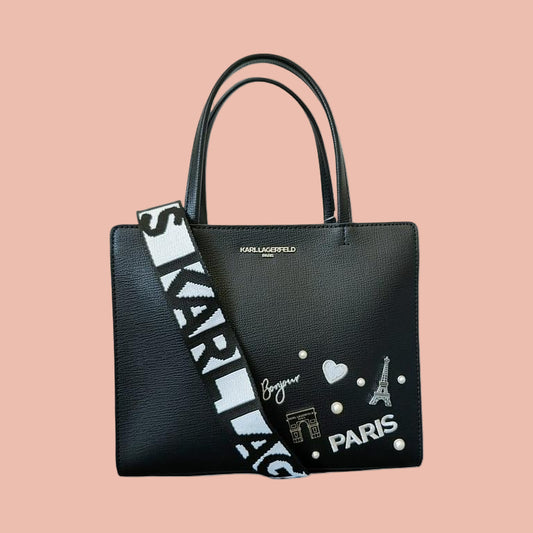 Karl Lagerfeld Black Shoulder Bag with Motifs