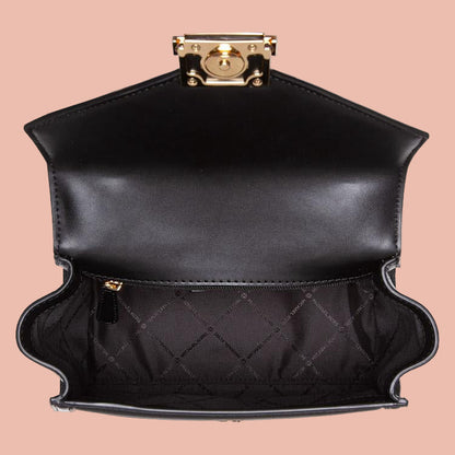 Michael Kors MD Flap Leather Black Handbag with Gold Buckle
